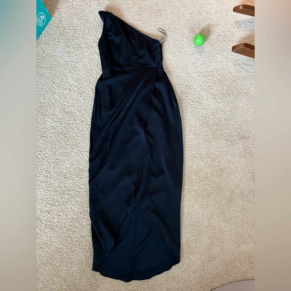 Showpo Navy Blue One Shoulder Midi Dress